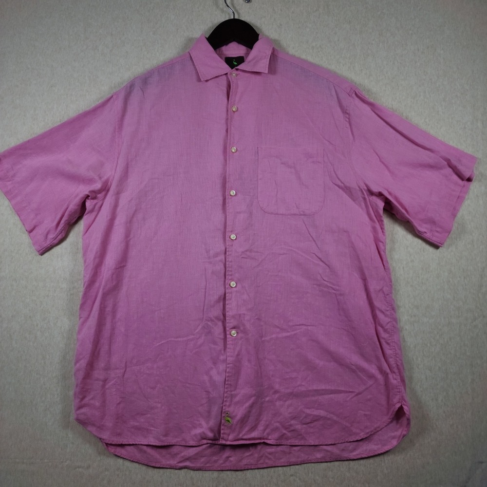 TailorByrd Linen Blend Short Sleeve Button Shirt Mens Medium Pink Resort Camp